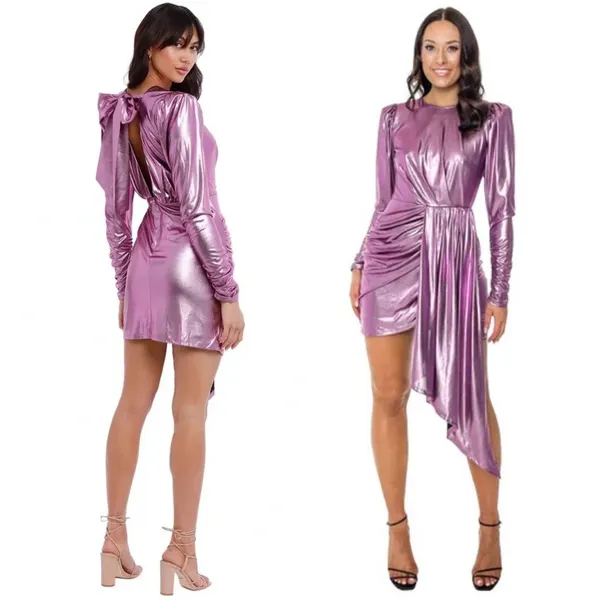 NWT Elliatt Avalee Cocktail Dress Metallic Sheen Long Sleeve Drape Skirt Party‎ - Image 2