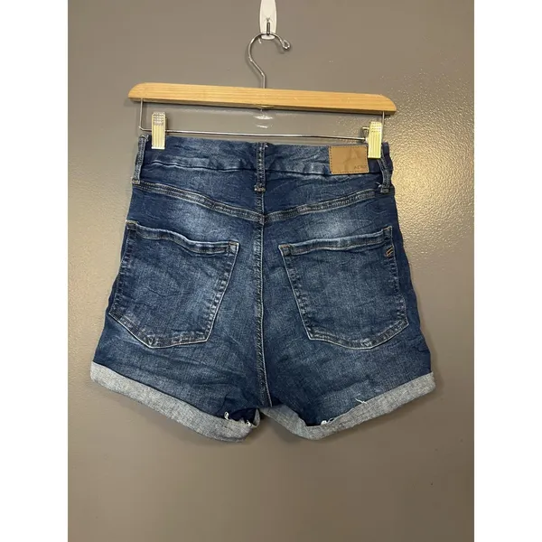 Aeropostale Mom Shorts Womens 6 Blue Denim Super High Rise Cuffed Button Fly - Image 2
