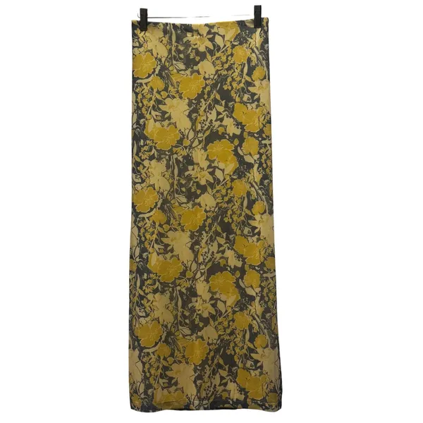 NEW Free People Feminine‎ Floral Print Rosalie Mesh Midi Skirt Yellow Slit XS - Image 3