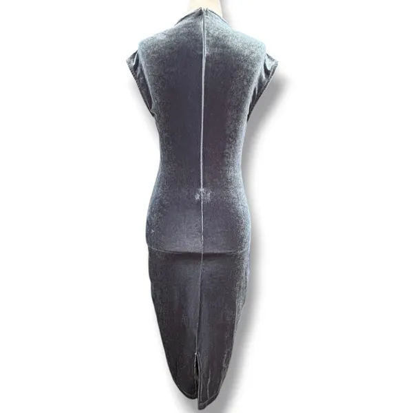 Y2K Windsor Blue Gray Velvet Midi Dress V Neck Bodycon Cocktail Party Holiday - Image 6