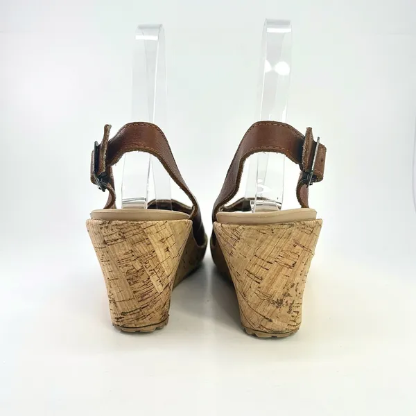 Crocs A-Leigh Brown Leather Cork Wedge Sandals Slingback Peep Toe Comfort Size 8 - Image 7