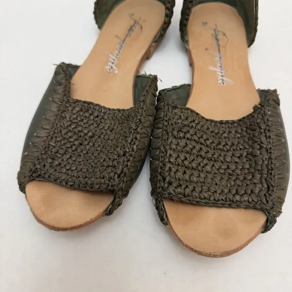 Free People Shoes Womens Size 7.5 38 Green Leather Woven Slip On Flat Sandals - Image 6