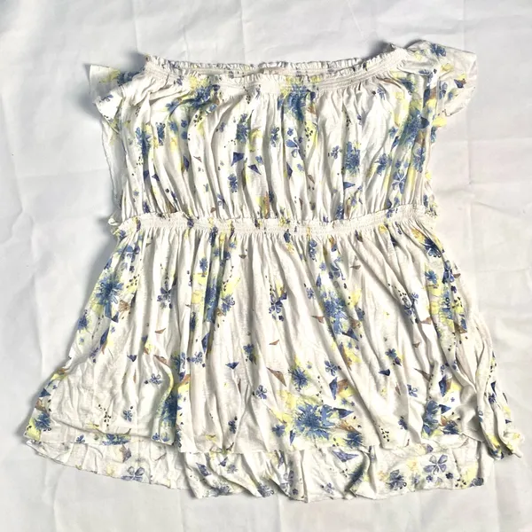 We The Free Sam Off Shoulder Floral Top size Large Ivory Yellow - Image 4