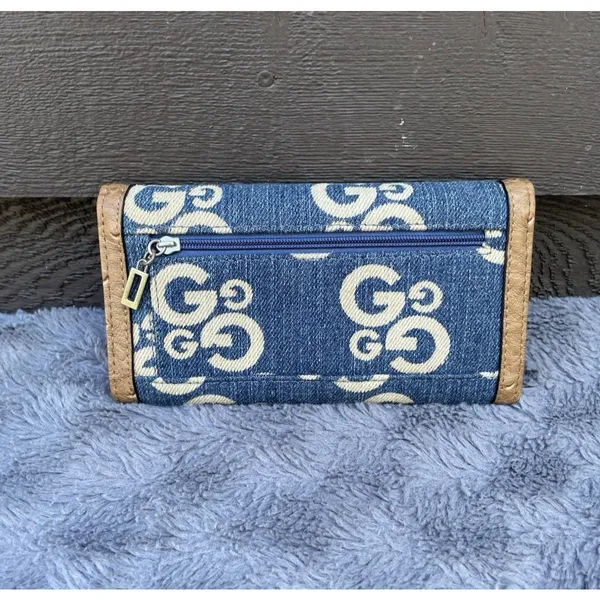 G By Guess Slim Amore Wallet 90s Y2K Monogram Denim Faux Gator Leather - Image 5