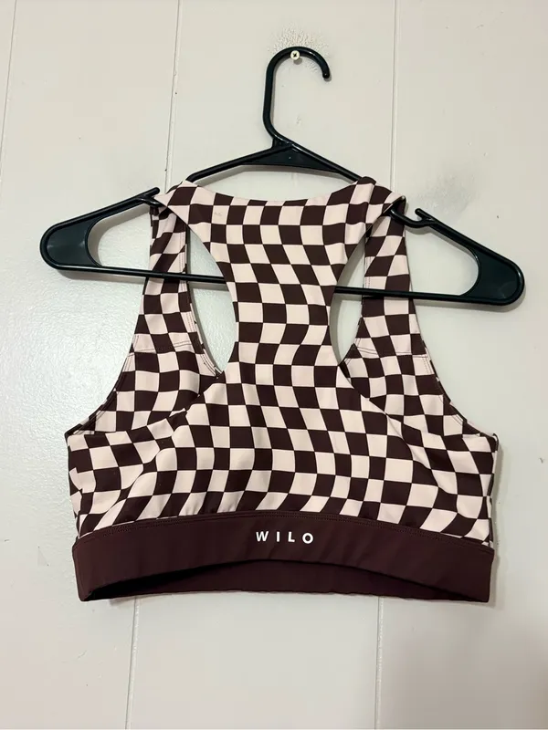 WILO The Label Checkered Sports Bra Brown Cream Racerback Size L - Image 7