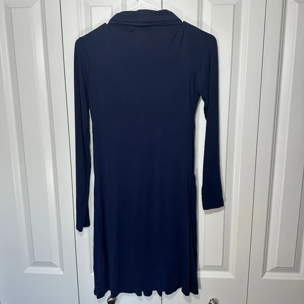 JoJo Maman Bebe Maternity Dress Women XS Navy Cowl Neck Nursing Pockets Soft - Image 5