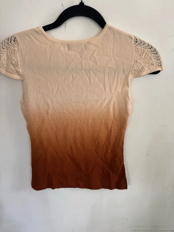 Vintage Y2K Women's Ombre Beige to Brown Embellished Scoop Neck Top - Image 2