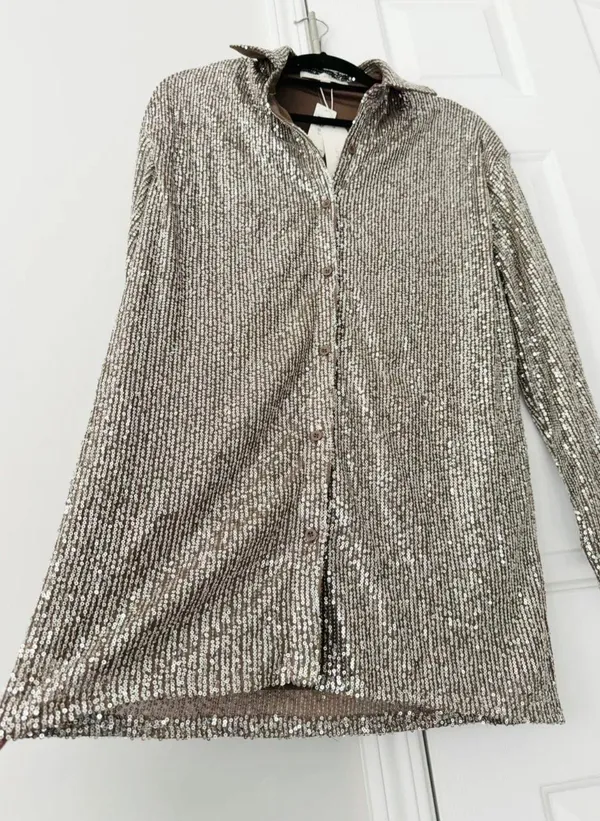 Flat White Sequin Tunic Dress, Size XS - Image 10
