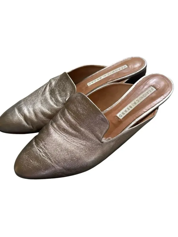 Veronica Beard Gold Metallic Leather Mules 38.5 - Image 4