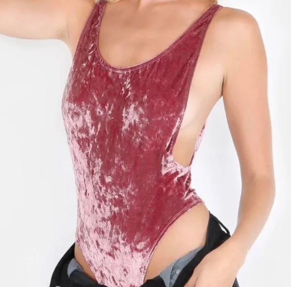 Romwe Crushed Velvet Bodysuit - Image 5