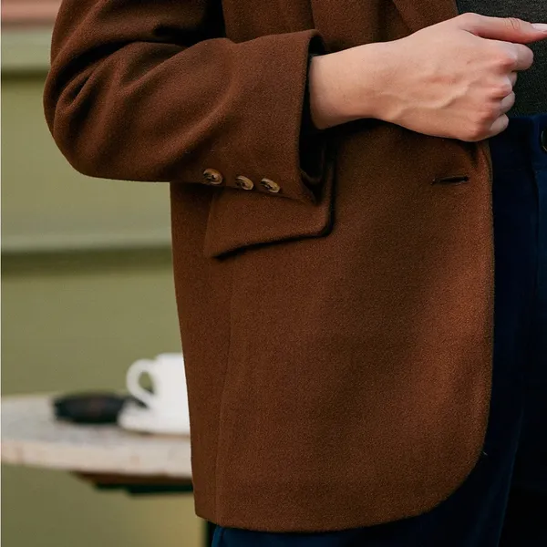 Rihoas Brown Solid Collared Single Button Blazer Size L - Image 2