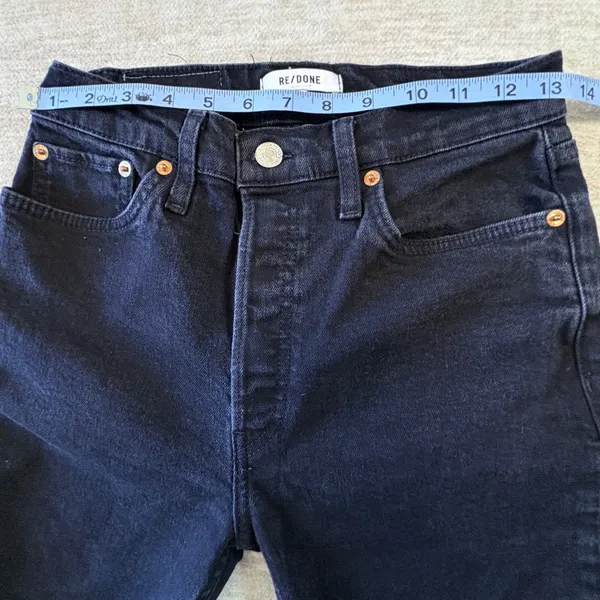 RE/DONE High Rise Ankle Crop Distressed Jeans‎ Black Wash Denim Size 29 - Image 6