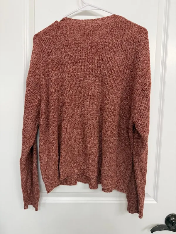 American Eagle Rust Red Marled Open Knit Crewneck Sweater Women’s M - Image 6