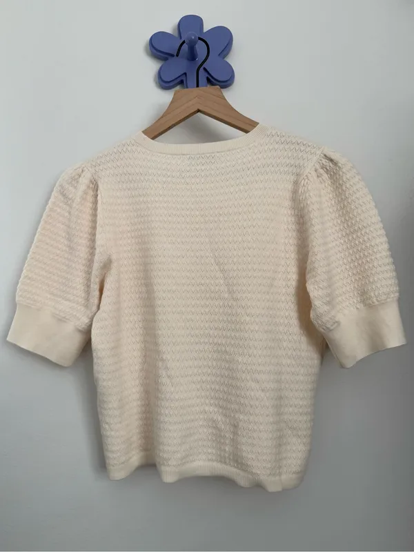 Madewell Small Puff Sleeve Merino‎ Wool & Silk Sweater Ivory Office Work Fall - Image 7