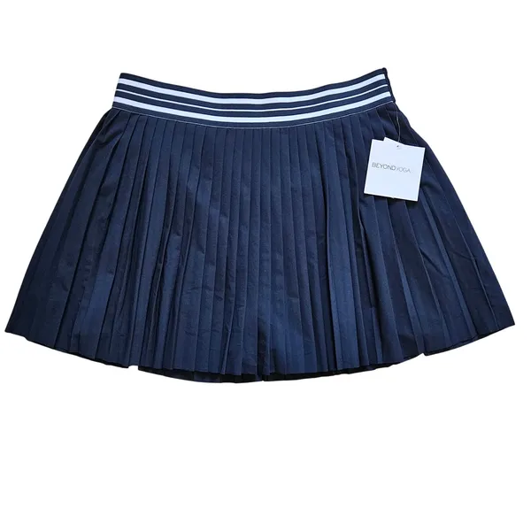 Beyond Yoga If You Pleats Tipped Elastic Mini Skirt Navy Striped Waist XL NEW - Image 2
