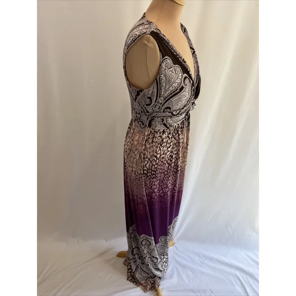 Soma Sleeveless Maxi Dress V Neck Brown‎ Purple Paisley Boho Resort Moody - Image 7