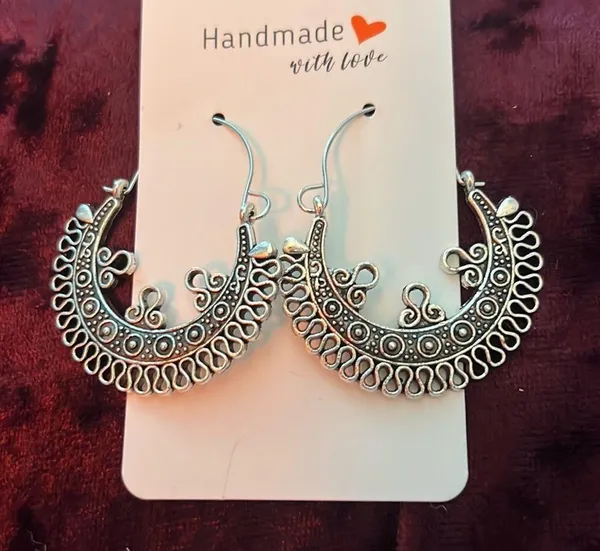Handmade Silver Bohemian Earrings Hoops New - Image 3