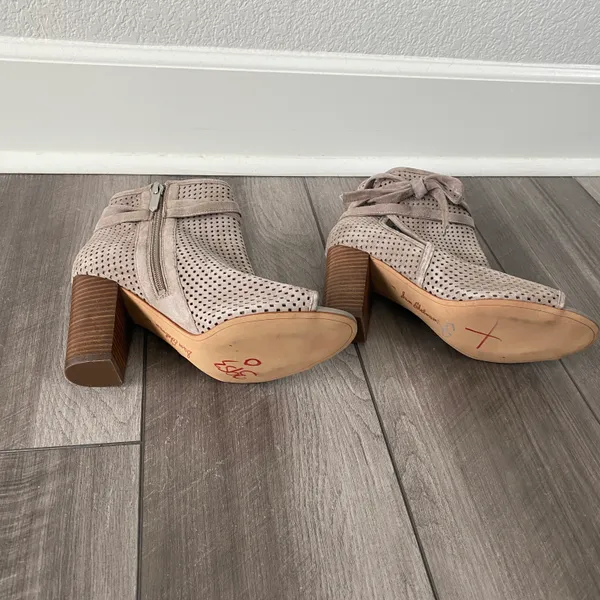 Open Toe Bootie Perforated Suede Bow Tie Taupe-8M - Image 7