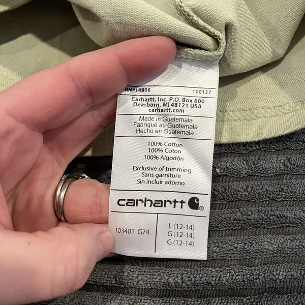 Carhartt Women Long Sleeve T-shirt Loose Fit L Sleeve logo Crew Neck Light Green - Image 6