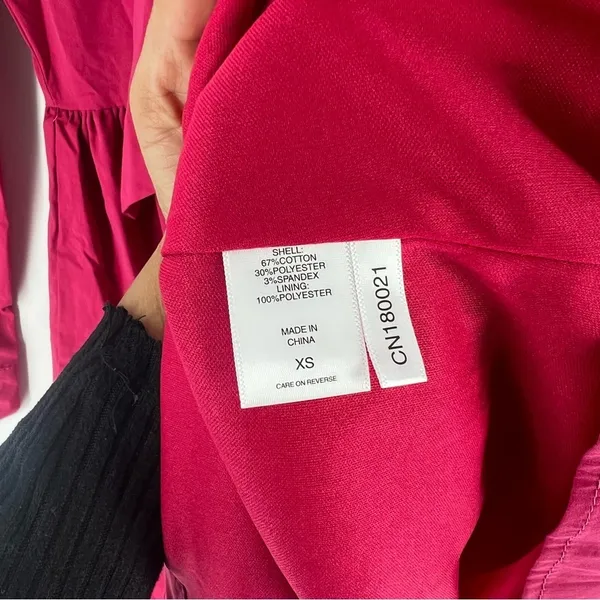NY&C Pink Cotton Blend Button Front Tie Neck Pleated Fit & Flare Shirt Dress‎ - Image 10