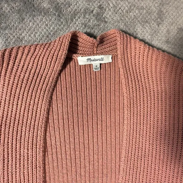 Madewell Dried Petal Pink Nolan Ribbed Open Front Cardigan Medium Cotton Pocket - Image 3