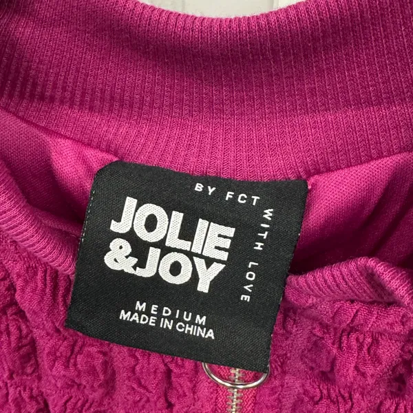 Jolie & Joy Popcorn Texture Cropped Bomber Jacket Magenta Pink Zip Up Medium - Image 7