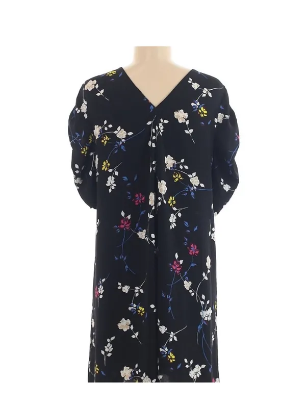 Halogen Black Floral V-Neck Swing Mini Dress - Image 6