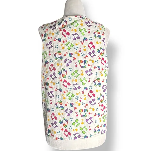 Vintage Handmade Reversible‎ Rainbow Music Note Vest Black White Colorful Notes Size M - Image 9