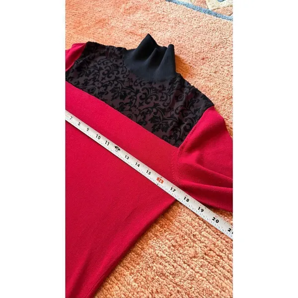 August Silk Heritage Sweater Red Black Velvet Mesh Mock Neck M - Image 7