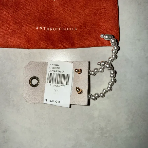 NWT $44 Anthropologie Small Pearl Hoop Earrings 1.5” Length - Image 5