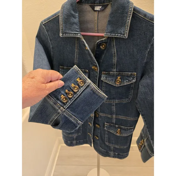 Lands' End Safari Field Size XS 2-4 Denim Jacket Dark Wash 4 Flap Pocket Women - Image 2