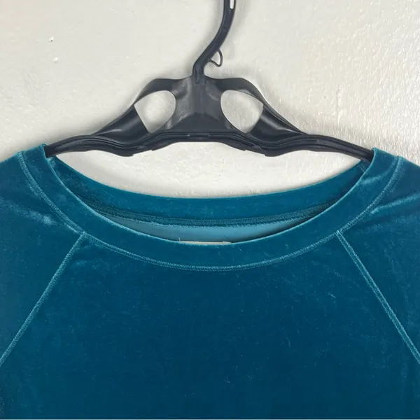 AERIE Teal Long Sleeves Cozy Soft Velvet Velour Top Size Medium Casual Neutral - Image 7