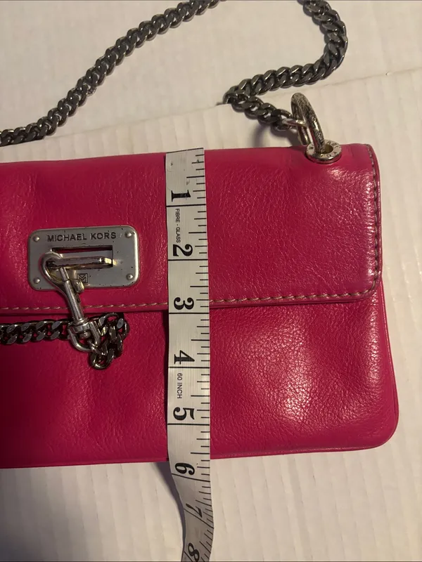 Michael Kors Fuchsia Pink Leather Shoulder Bag Silver Chain Handle And Lock - Image 16