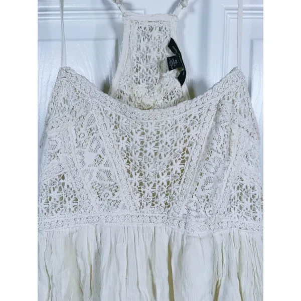 Vintage Y2K American Eagle Babydoll Mini Dress XS Cream Boho Country Concert - Image 10
