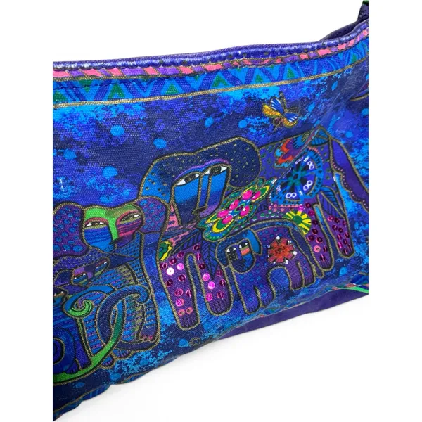 Laurel Burch Shoulder Bag Cats Dogs Purple Green Canvas Art Purse Vintage - Image 7