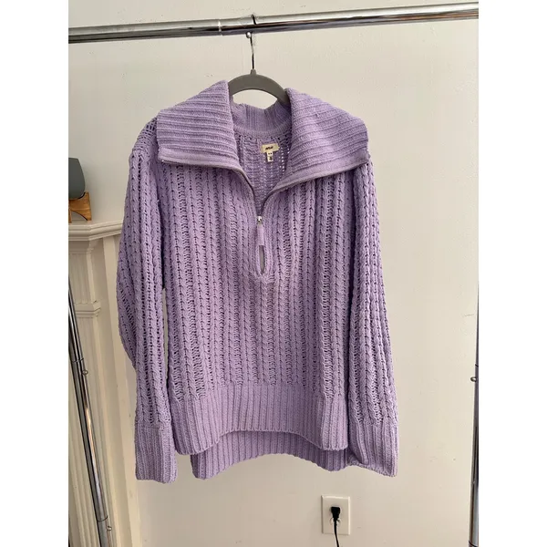 Aerie Lavender Cable Knit Quarter Zip Sweater Oversized Mock Neck Pullover - Image 4