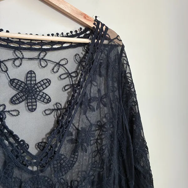 Unbranded Sheer Floral Lace Tunic Plus Size Black Women V-Neck Embroidered - Image 3