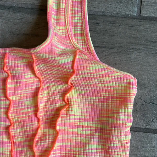 Bershka Neon Pink and Yellow Striped Top - Image 4