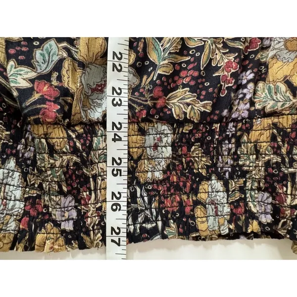 DR2 by Daniel Rainn Black Blouse Sz XL Multi Floral Metallic Gold Tie Front Boho - Image 9