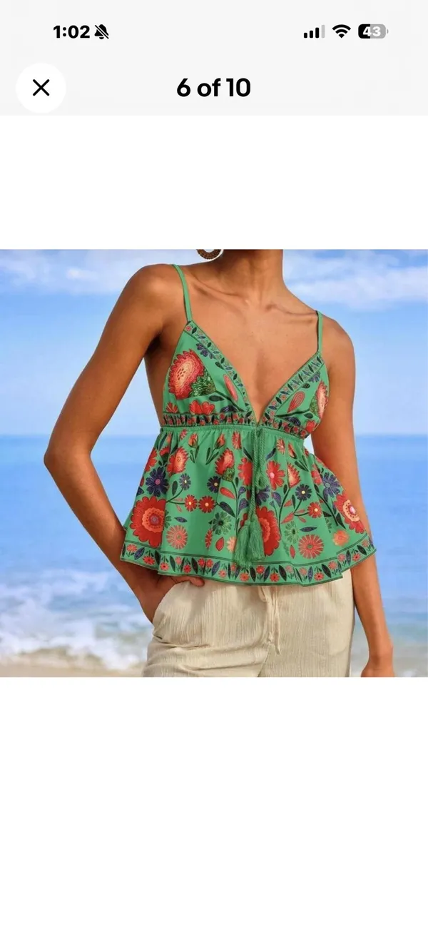 Maeve Anthropologie Floral Babydoll Cami Tank Top Small Boho Tropical NWT - Image 3