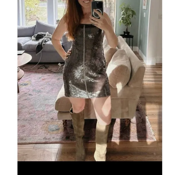 A.L.C. Brown Sequin Adjustable Strap Square Neck Sleeveless Dani Mini Dress sz S - Image 14