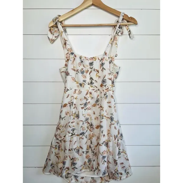 Princess Polly Ivory Floral Print Tie Shoulder Ruffled Hem Sleeveless Mini Dress Size 6 - Image 4