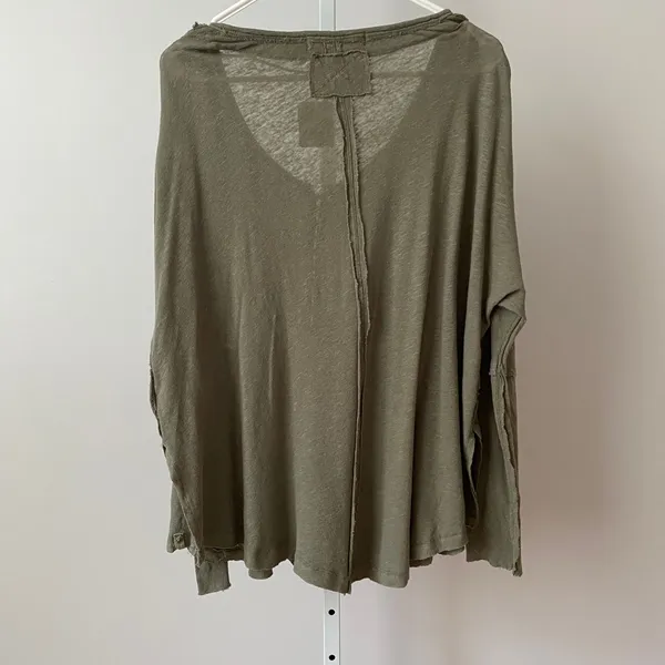 We The Free M‎ Green Henley Linen Slub Raw Hem Boho Slouchy Lagenlook NWT - Image 6