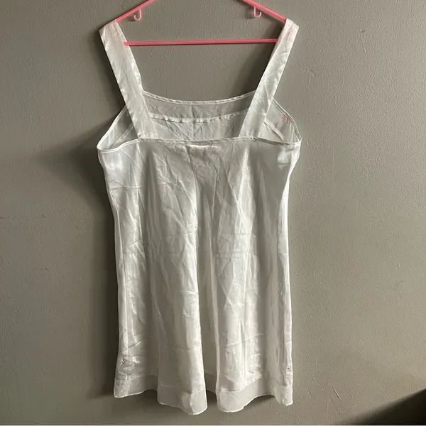 Women’s Pajamagram White Floral Embroidered Mesh Satin Chemise Nightgown Slip L - Image 3