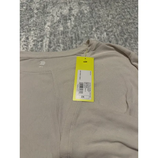All in Motion Womens Twist Front Long‎ Sleeve Ribbed Top Beige Size 2X - Image 2