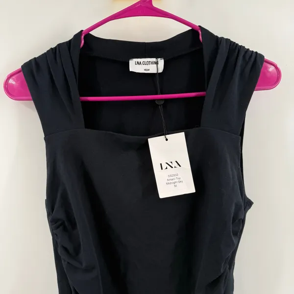 LNA Amani Tank Top SZ Medium NWT Midnight Sky Ruched Sleeveless Square Neck - Image 7