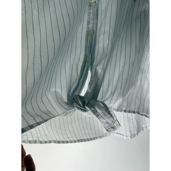 J crew factory Blue White Striped Tie Front Short Sleeve Button Down Shirt M - Image 5