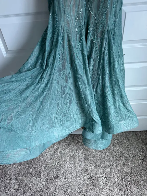 Mac Duggal 79291 Beaded Illusion Long Sleeve Plunge Neck Gown NWT 10‎ Sage - Image 8
