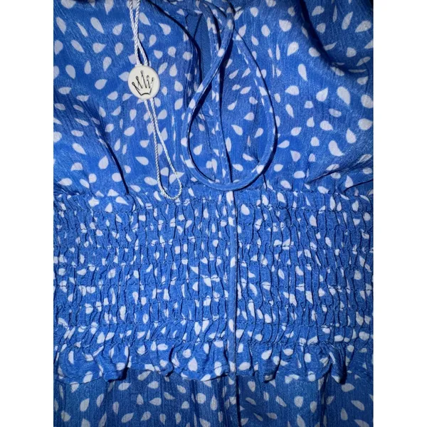 Hello Molly Blue White‎ Print Smocked Mini Dress Puff Sleeve Cottagecore Size S - Image 12