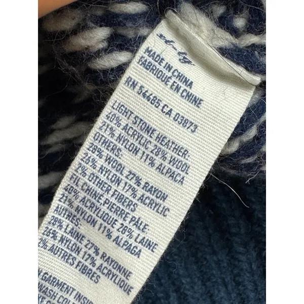 American Eagle Fair Isle Heart Wool Alpaca Blend Pointelle Sweater XL Navy Blue - Image 4